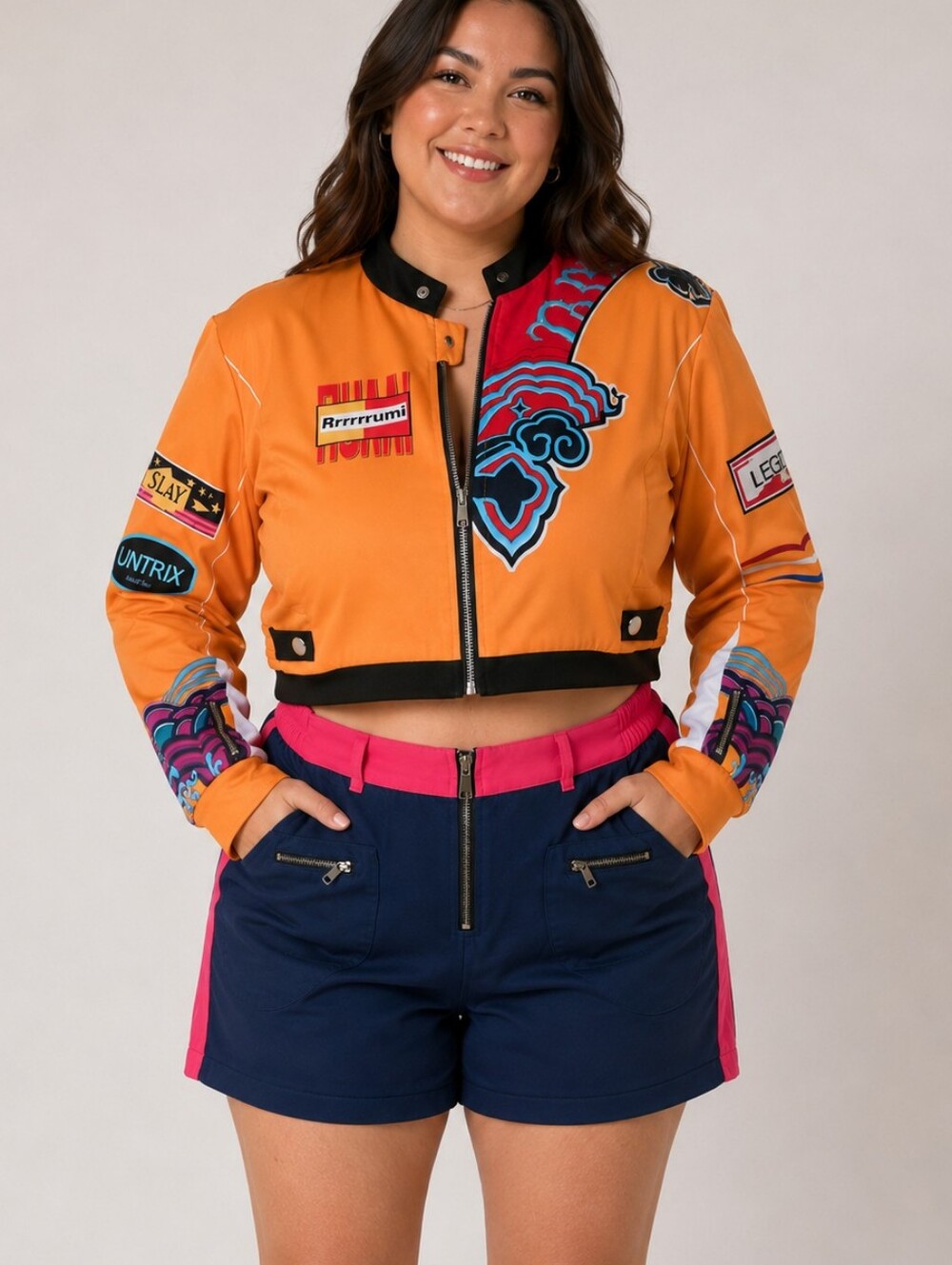 KPop Demon Hunters Rumi Costume Jacket Shorts Set Women 3XL Orange Blue Cosplay